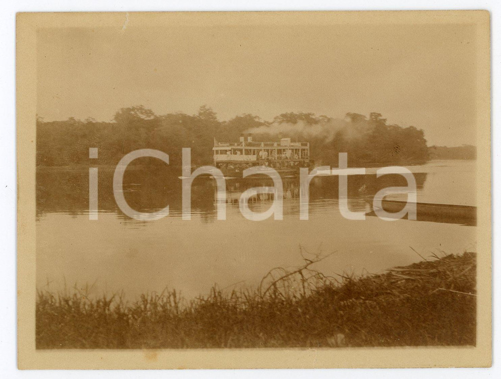 1930 ca CONGO BELGE Paddle steamer on the river - Photo 12x9 cm Fotografia d'epoca. FAIR/discreto Lievi smussature agli angoli Formato: 12x9 originale e autentica 1