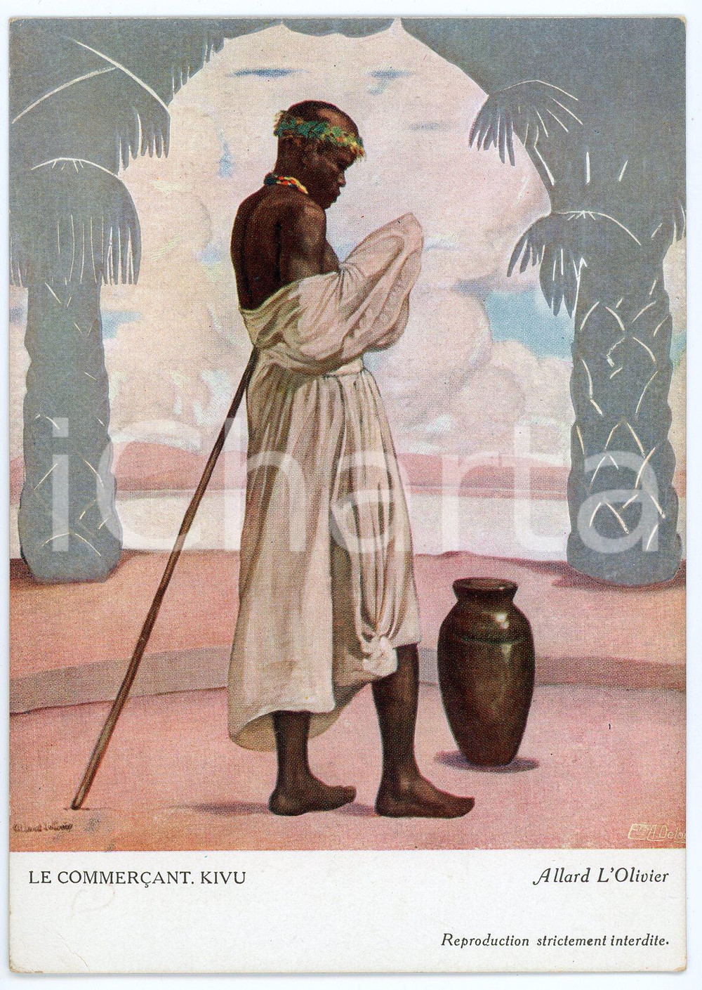 1931 CONGO BELGE Fernand ALLARD L'OLIVIER Le commercant KIVU - Postcard FG NV Cartolina d'epoca, non viaggiata.EDITORE: La Loterie Coloniale FAIR/discreto Lievi smussature agli angoli Formato: FG originale e autentica 1