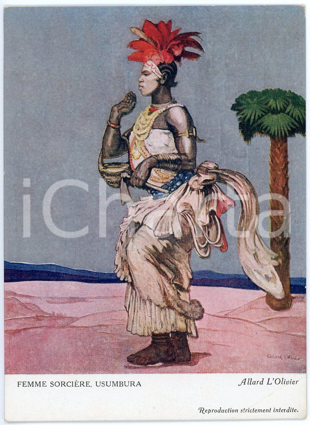 1931 CONGO BELGE Fernand ALLARD L'OLIVIER Femme sorcière USUMBURA Postcard (1) Cartolina d'epoca, non viaggiata.EDITORE: La Loterie Coloniale FAIR/discreto Lievi smussature agli angoli Formato: FG originale e autentica 1