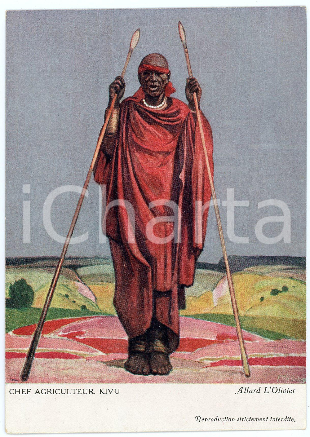 1931 CONGO BELGE Fernand ALLARD L'OLIVIER Chef Agriculteur Kivu Postcard 1 Cartolina d'epoca, non viaggiata. FAIR/discreto Lievi smussature agli angoli Formato: FG originale e autentica 1