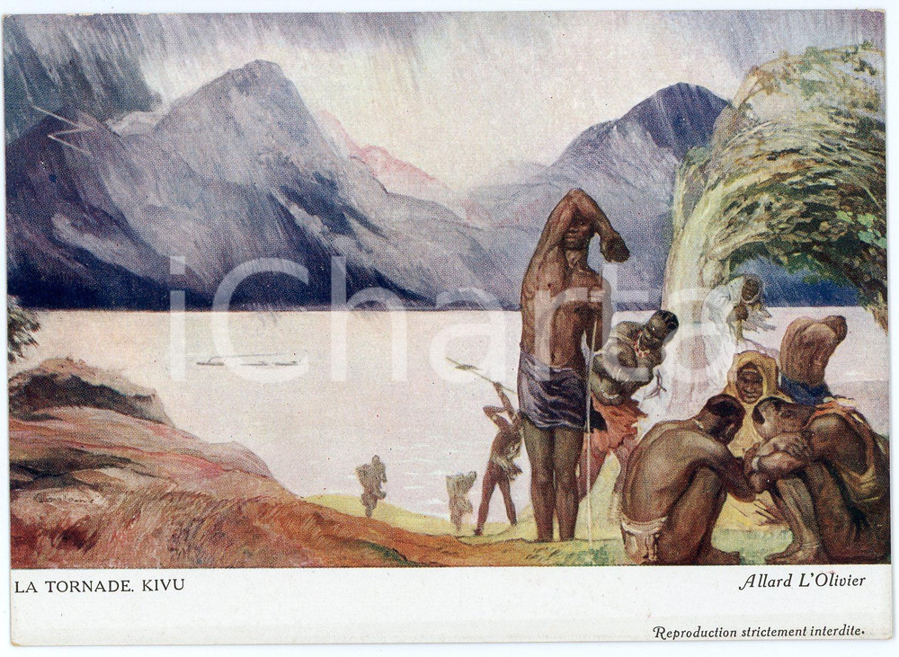 Cartolina originale da collezione 1931 CONGO BELGE Fernand ALLARD L OLIVIER La tornade KIVU  Postcard FG NV 1
