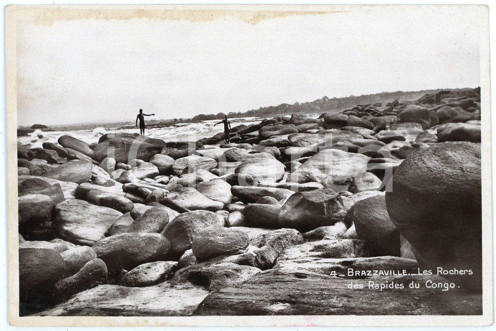 1950 ca BRAZZAVILLE Les rochers des Rapides du CONGO Carte postale FP NV Cartolina postale d'epoca, non viaggiata.CONDIZIONI: POOR (alone al margine superiore)FORMATO: FP    originale e autentica 1