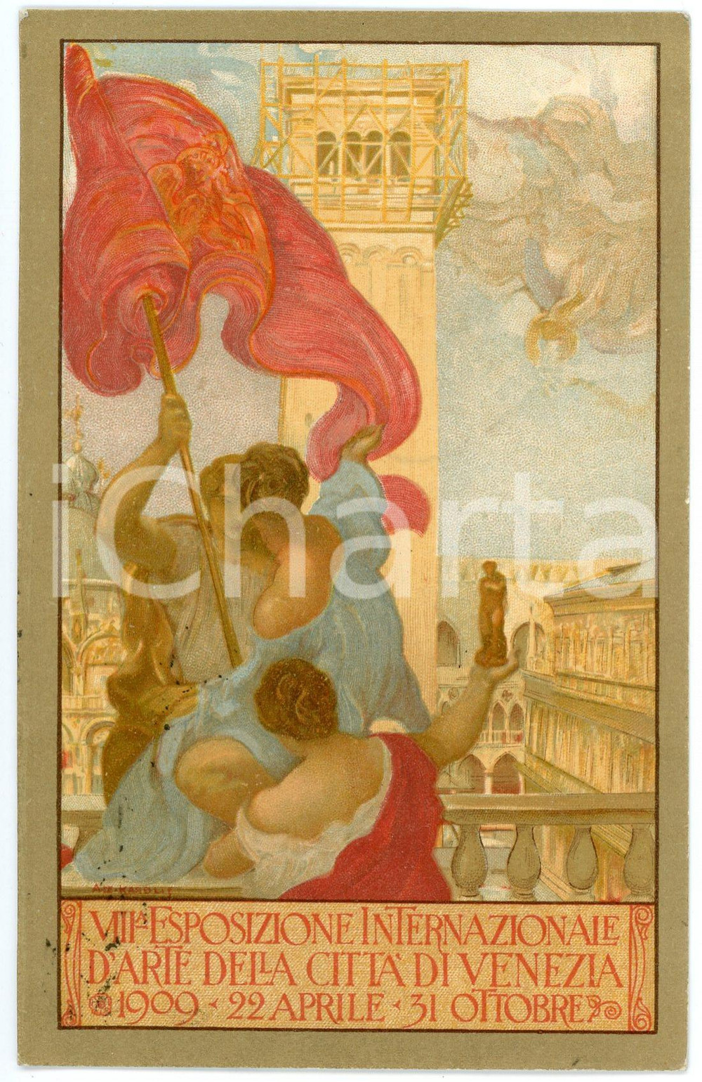 1909 VENEZIA - VIII Esposizione internazionale d'arte - Cartolina ILLUSTRATA FP  Cartolina postale d'epoca, viaggiata.CONDIZIONI: FAIR (lievi smussature agli angoli)FORMATO: FP    originale e autentica 1