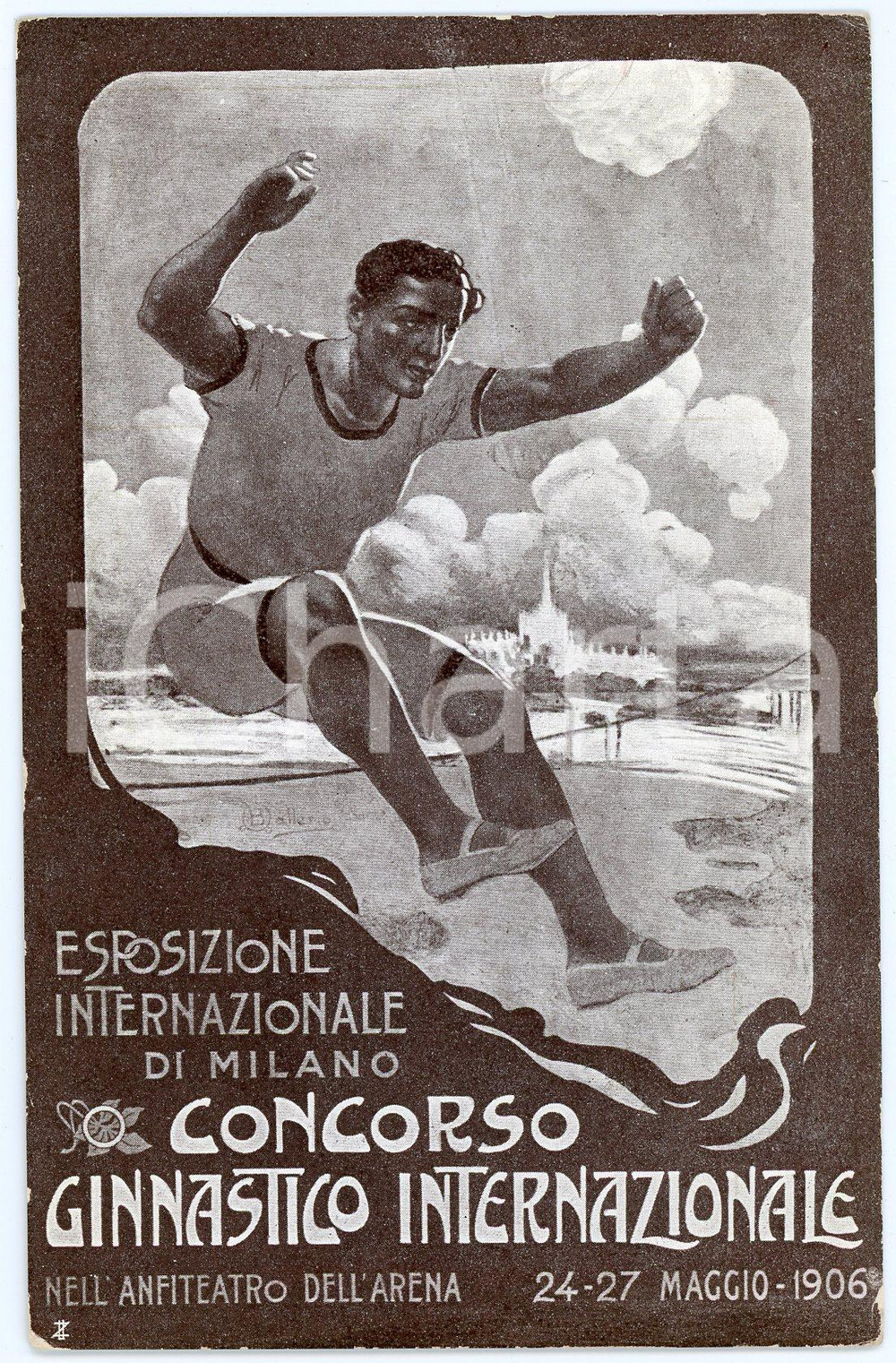 1906 MILANO Esposizione internazionale - Concorso ginnastico - Cartolina FP NV  Cartolina postale d'epoca, non viaggiata.CONDIZIONI: FAIR (lievi smussature agli angoli)FORMATO: FP    originale e autentica 1