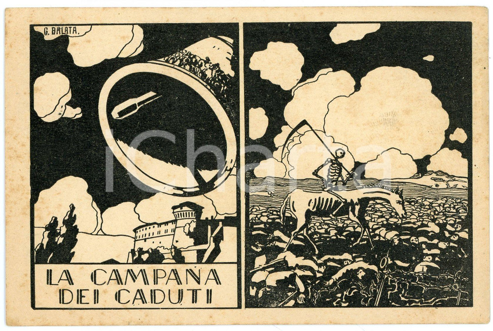 1925 ROVERETO Ingresso della Campana dei Caduti - Ill. di G. BALATA - Cartolina  Cartolina postale d'epoca, non viaggiata.CONDIZIONI: FAIR (lievi smussature agli angoli, piccole bruniture)FORMATO: FP    originale e autentica 1