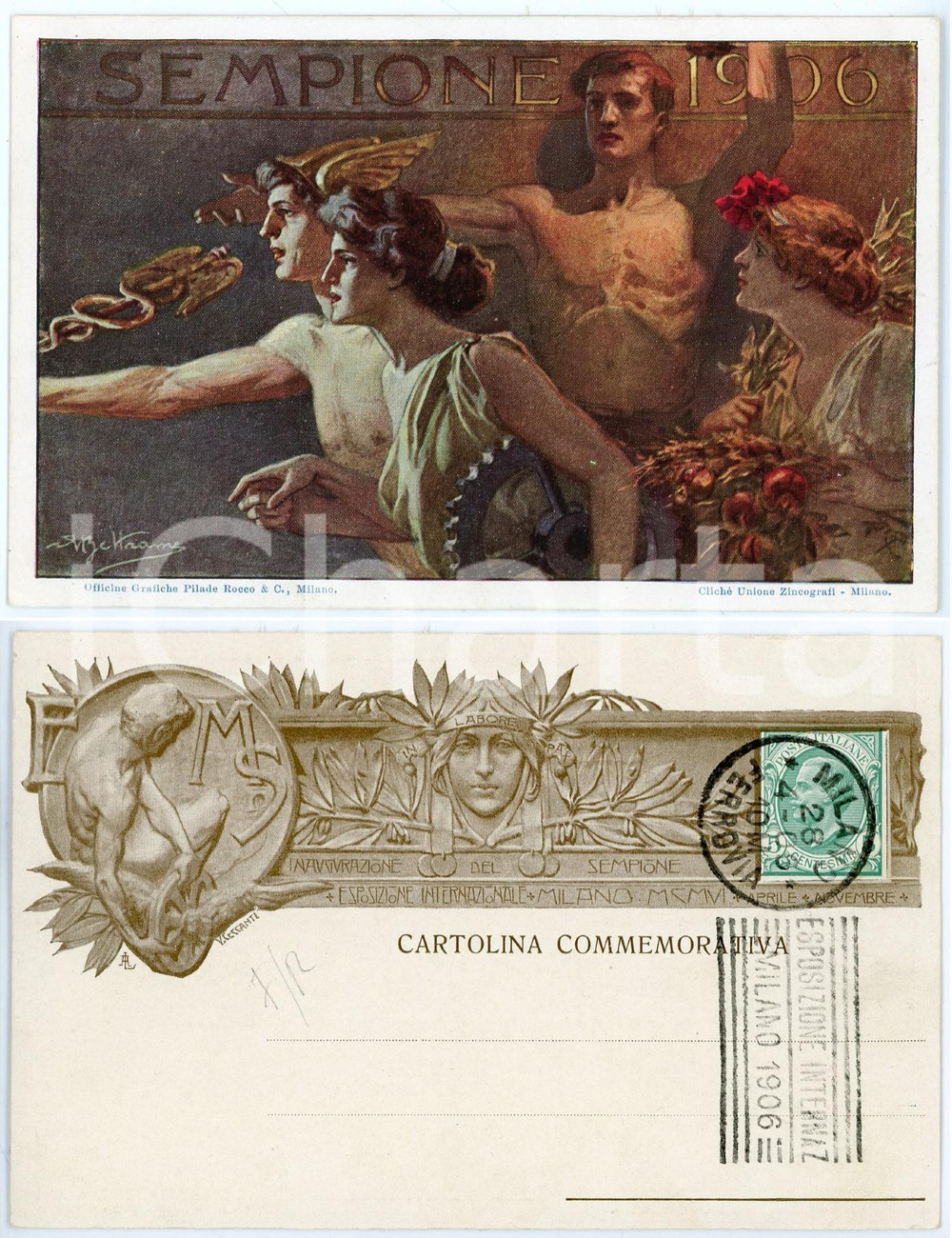 1906 MILANO Inaugurazione del SEMPIONE Ill. di Achille BELTRAME - Cartolina FP  Cartolina postale d'epoca, non viaggiata.CONDIZIONI: GOODFORMATO: FP    originale e autentica 1