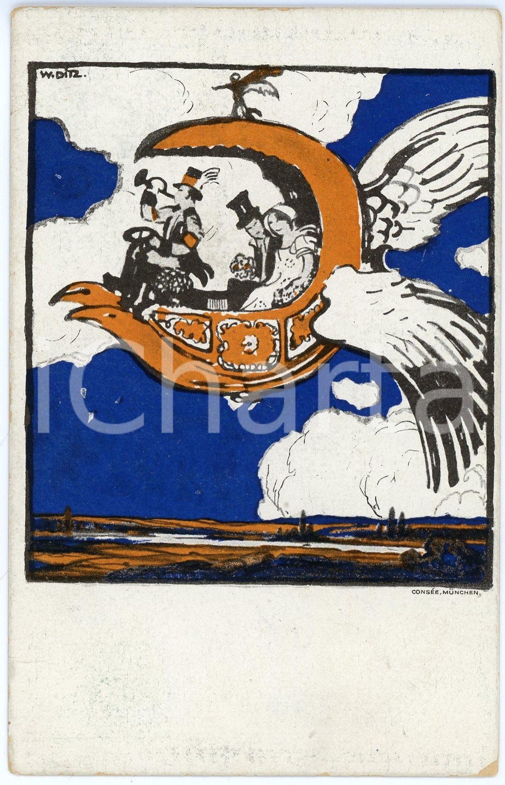 1920 ca MARRIAGE Newlyweds in flight with mechanical doves ILLUSTRATED Postcard  Cartolina postale d'epoca, non viaggiata.ILLUSTRAZIONE: W. DitzCONDIZIONI: FAIR (lievi smussature agli angoli)FORMATO: FP    originale e autentica 1