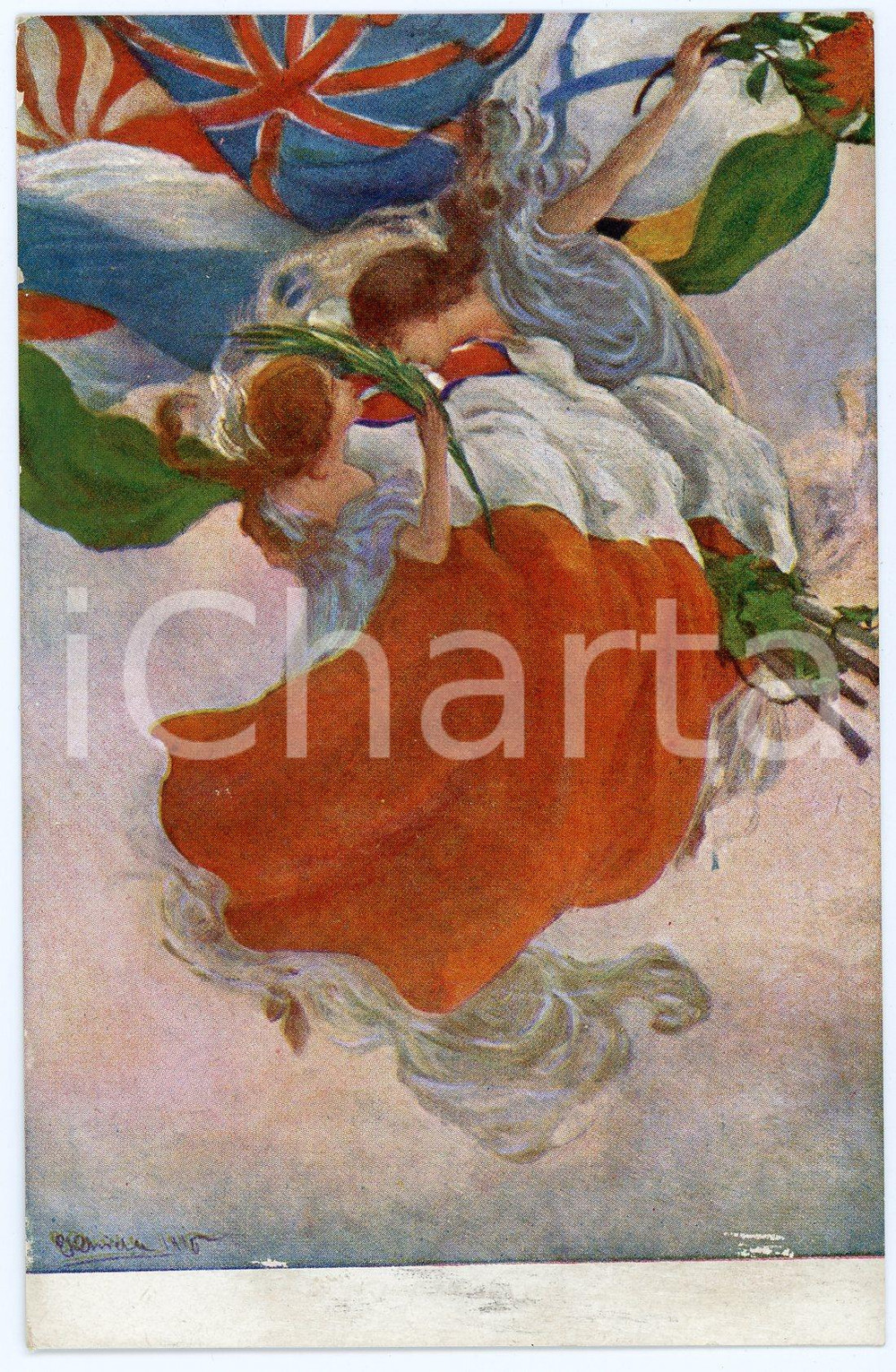 1918 WW1 - GRANDE GUERRA Artista E. CHIESA Il bacio della vittoria - Cartolina  Cartolina postale d'epoca, non viaggiata ma con testo manoscritto al verso.CONDIZIONI: FAIR (lievi smussature agli angoli)FORMATO: FP    originale e autentica 1
