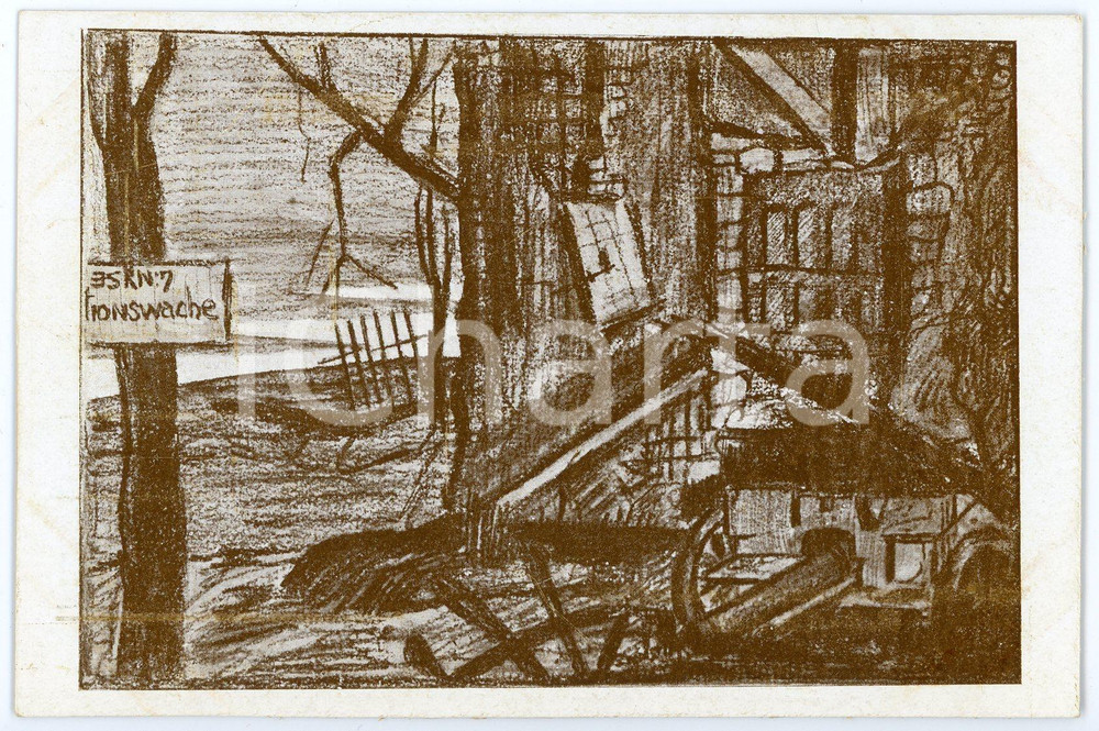 1920 ca Artista TATO Guglielmo SANSONI Ricordi della GRANDE GUERRA (3) Cartolina  Cartolina postale d'epoca, non viaggiata.EDITORE: L'Azione StudentescaSERIE: n.3 - Alba mestaCONDIZIONI: FAIR (lievi increspature al margine sinistro, alone al verso)FORMATO: FP    originale e autentica 1