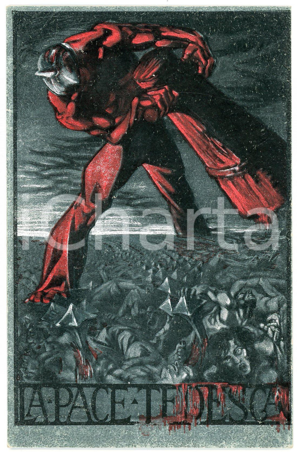 1915 ca WW1 La pace tedesca - Ill. di Sergio CANEVARI Cartolina franchigia FP NV  Cartolina postale d'epoca, non viaggiata.CONDIZIONI: FAIR (lievi smussature agli angoli)FORMATO: FP    originale e autentica 1