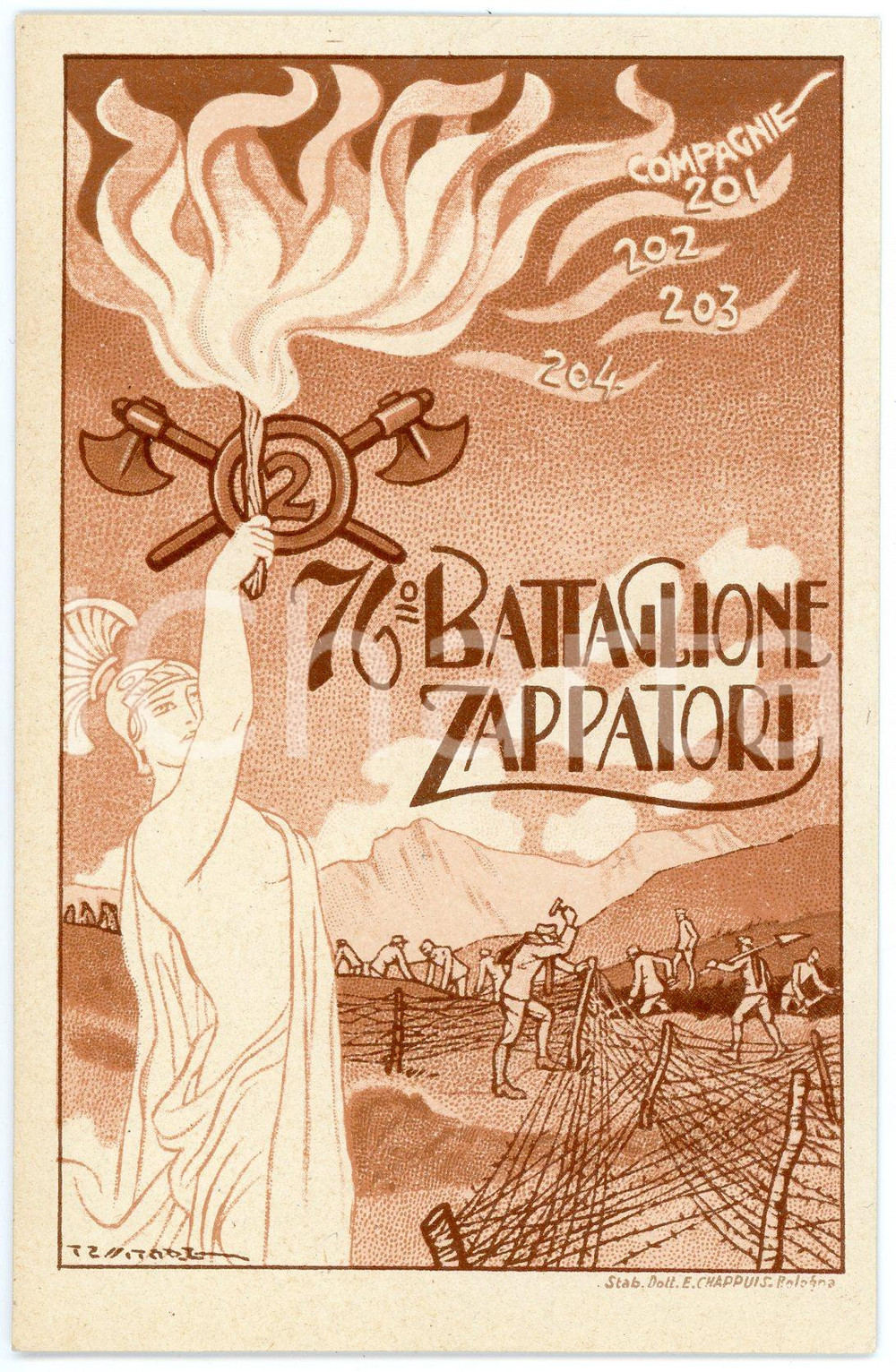 1910 ca REGIO ESERCITO 76° Battaglione Zappatori - Ill. di TESSITORI Cartolina  Cartolina postale d'epoca, non viaggiata.CONDIZIONI: GOODFORMATO: FP    originale e autentica 1