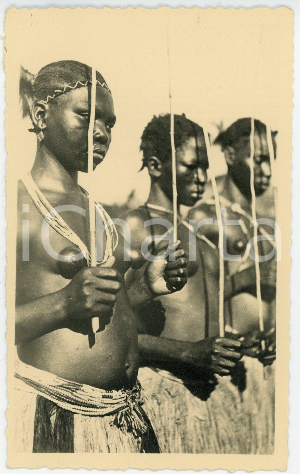 1950 ca René PAULEAU - Excision chez les M'BAKA-MANDJA (CAMEROUN) (19) Postcard  Fotocartolina postale d'epoca, appartenente alla serie &laquo;Collection Ethnographique&raquo; del fotografo Ren&eacute; Pauleau (Douala, Camerun).Didascalia : "22 - 3e phase de l'initiation de l'excision chez les M'Baka-Mandja. Filles un mois apr&egrave;s l'op&eacute;ration".Non viaggiata.CONDIZIONI: GFORMATO: 9x14 cm    originale e autentica 1