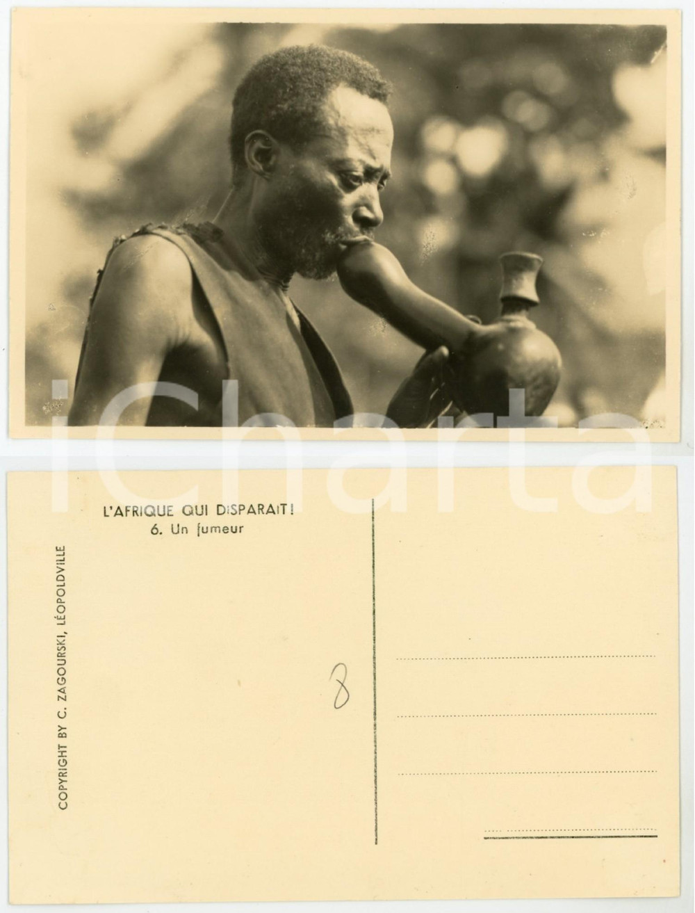 Cartolina originale da collezione 1930 ca Casimir ZAGOURSKI «L Afrique qui disparaît»  Un fumeur  Carte postale 1