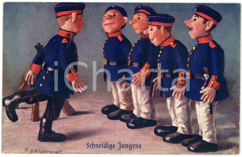 1911 Artist Fritz HILDEBRAND Soldatenpuppen - Schneidige jungens - Postkarte  Cartolina postale d'epoca, viaggiata. FAIR/discreto Smussature agli angoli Formato: FP originale e autentica 1