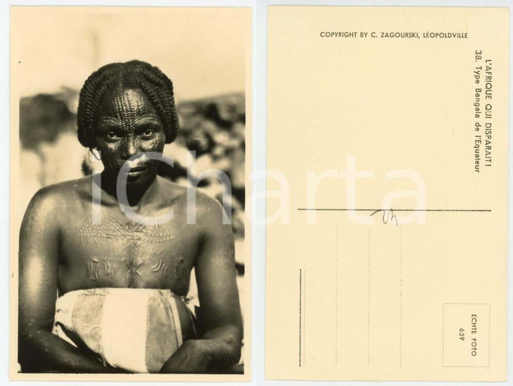 1930 C. ZAGOURSKI «L'Afrique qui disparaît» Type BANGALA Equateur - Postcard 38  Fotocartolina postale d'epoca, appartenente alla serie &laquo;L'Afrique qui dispara&icirc;t&raquo; del fotografo Casimir Zagourski (L&eacute;opoldville).N&deg; 38, non viaggiata.CONDIZIONI: GFORMATO: 9x14 cm    originale e autentica 1