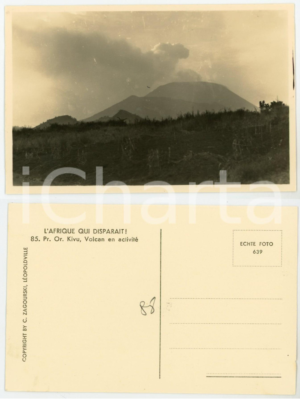 1930 C. ZAGOURSKI «L'Afrique qui disparaît» KIVU - Volcan en activité *Postcard  Fotocartolina postale d'epoca, appartenente alla serie &laquo;L'Afrique qui dispara&icirc;t&raquo; del fotografo Casimir Zagourski (L&eacute;opoldville).Non viaggiata.CONDIZIONI: GFORMATO: 14x9 cm    originale e autentica 1
