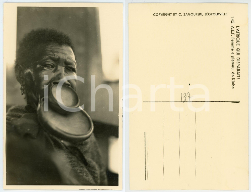 Cartolina originale da collezione 1930 ca C. ZAGOURSKI «L Afrique qui disparaît» A.E.F. Femme à plateau de KIABE 1