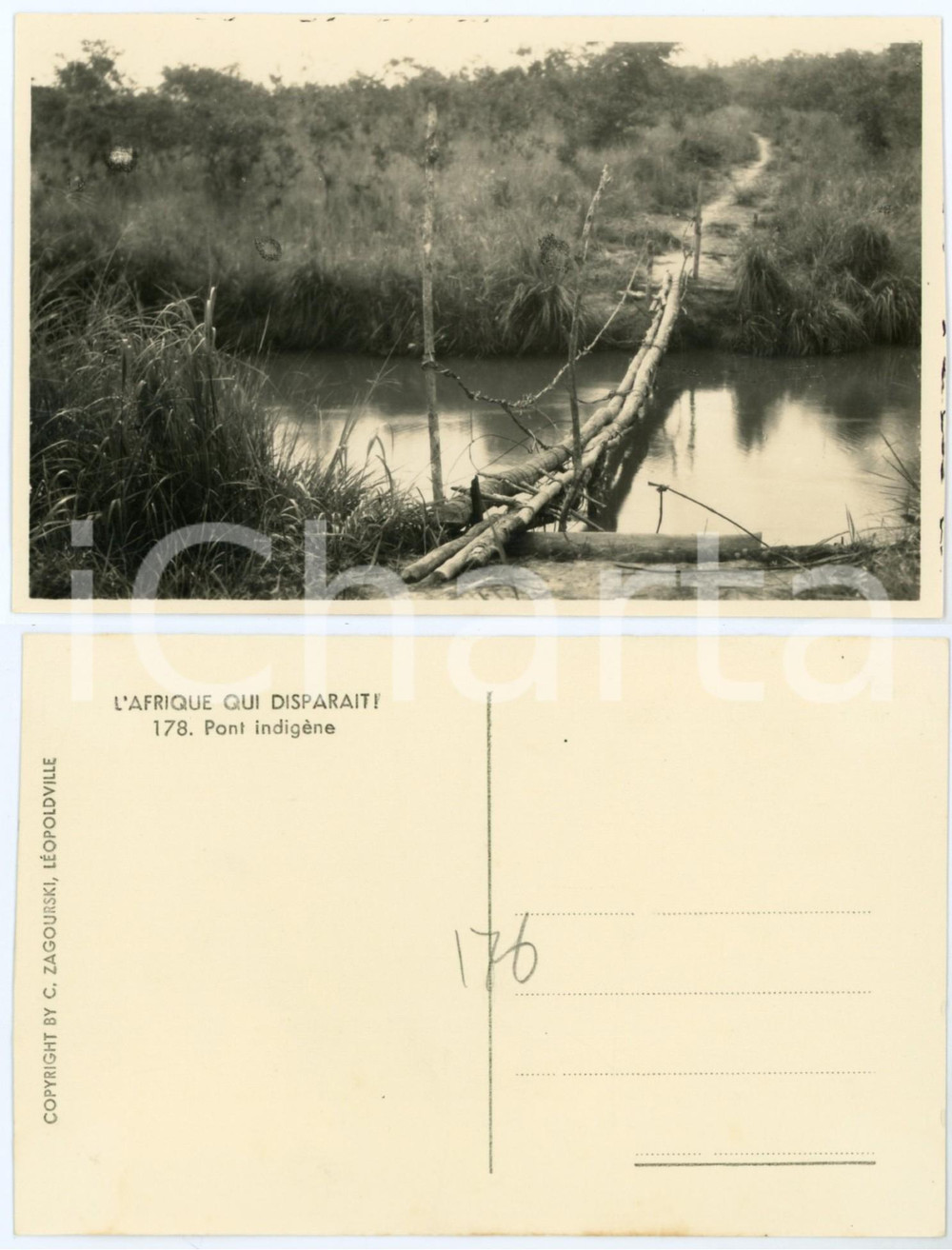 Cartolina originale da collezione 1930 ca C. ZAGOURSKI Â«L Afrique qui disparaÃ®tÂ» Pont indigÃ¨ne  Postcard n.178 1
