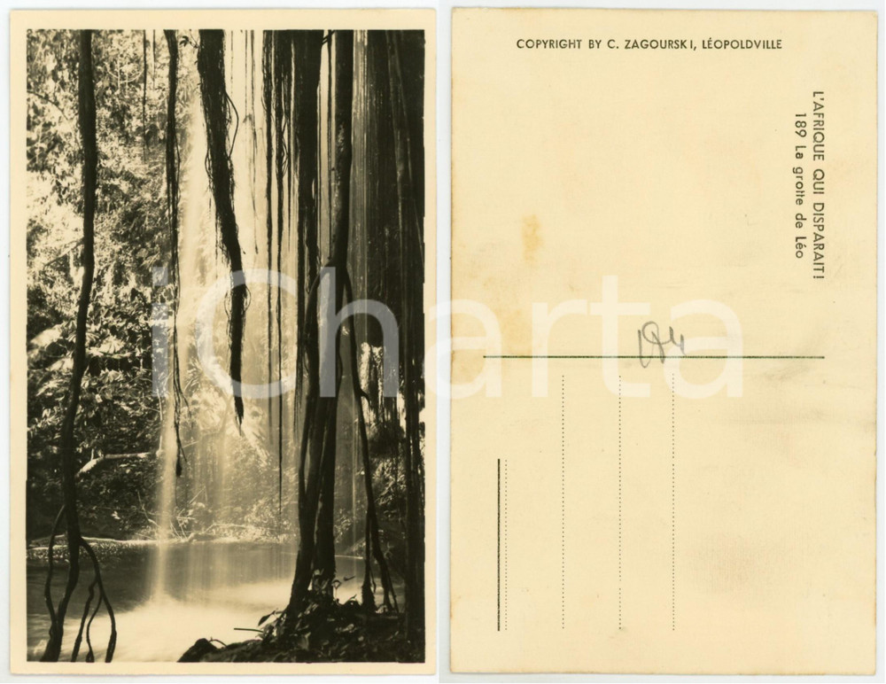 1930 ca C. ZAGOURSKI «L'Afrique qui disparaît» La grotte de Léo *Postcard  Fotocartolina postale d'epoca, appartenente alla serie &laquo;L'Afrique qui dispara&icirc;t&raquo; del fotografo Casimir Zagourski (L&eacute;opoldville).N&deg; 189, non viaggiata.CONDIZIONI: G FORMATO: 9x14 cm    originale e autentica 1