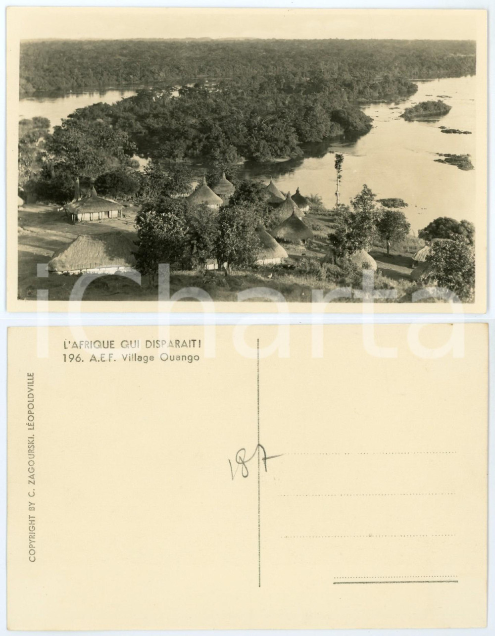 1930 C. ZAGOURSKI «L'Afrique qui disparaît» A.E.F. Village OUANGO *Postcard 196  Fotocartolina postale d'epoca, appartenente alla serie &laquo;L'Afrique qui dispara&icirc;t&raquo; del fotografo Casimir Zagourski (L&eacute;opoldville).N&deg;196, non viaggiata.CONDIZIONI: GFORMATO: 14x9 cm    originale e autentica 1