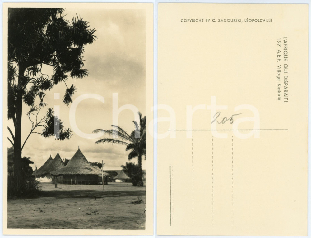 Cartolina originale da collezione 1930 ca C. ZAGOURSKI Â«L Afrique qui disparaÃ®tÂ» A.E.F. Village KINKALA  Postcard 1