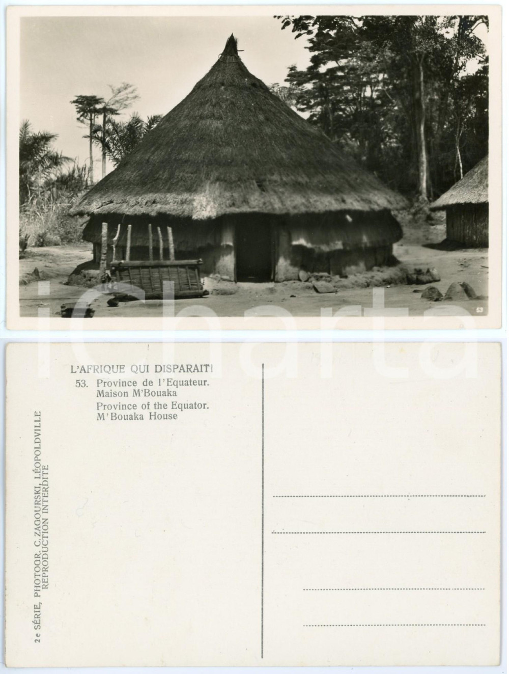 Cartolina originale da collezione 1930 ca C. ZAGOURSKI Â«L Afrique qui disparaÃ®tÂ»  Maison M BOUAKA Postcard n.53 1