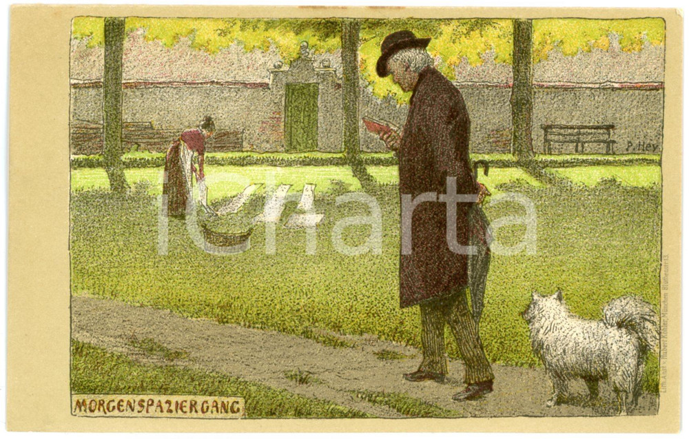 1900 ca DEUTSCHLAND "Morgenspaziergang" by Paul HEY - Postkarte FP NV  Cartolina postale d'epoca, non viaggiata.CONDIZIONI: FAIRFORMATO: FP    originale e autentica 1