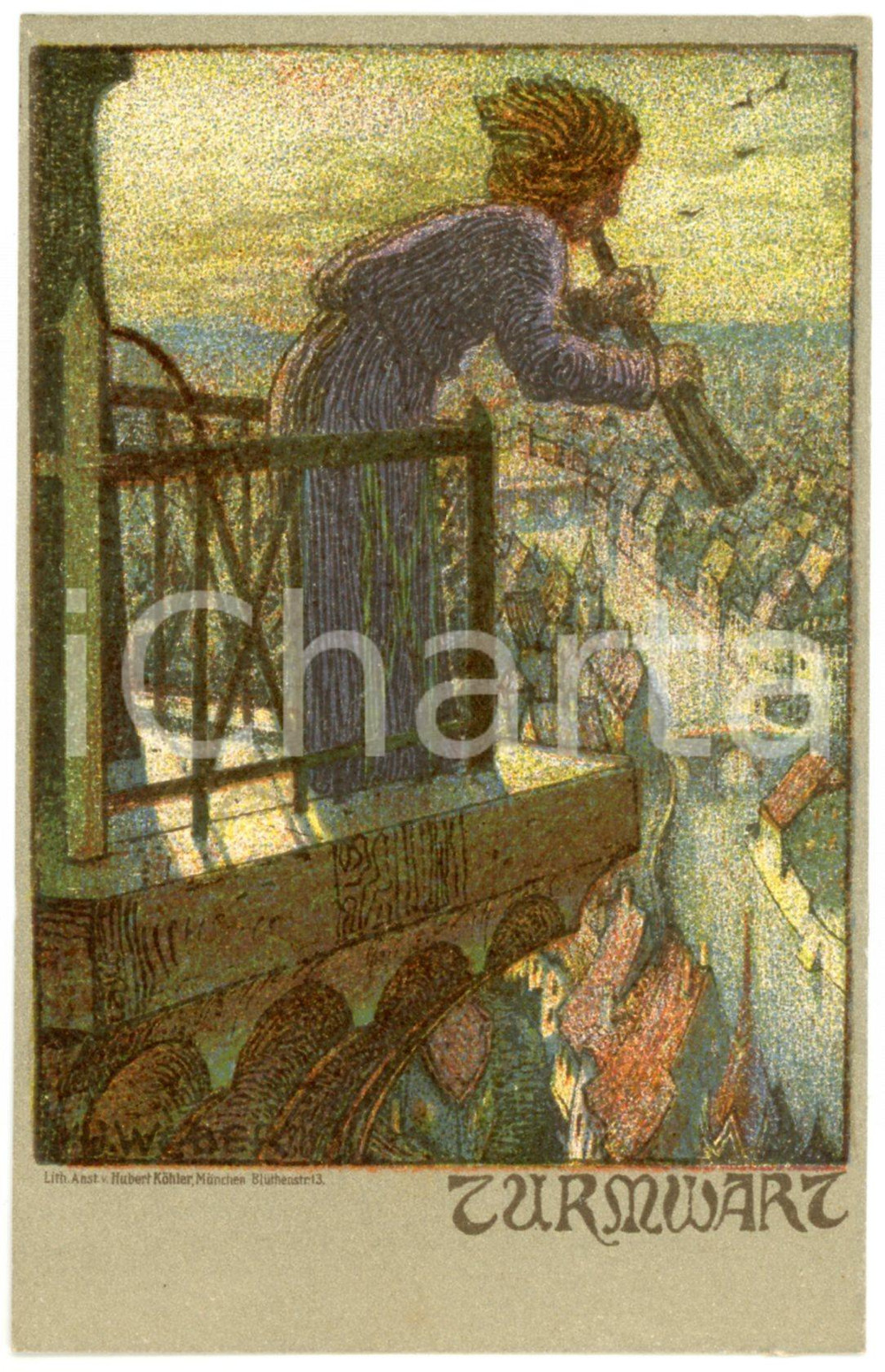 1903 Artist H. J WEBER Turmwart - Horn player ILLUSTRATED Postcard FP VG  Cartolina postale d'epoca, viaggiata. GOOD/buono  Formato: FP originale e autentica 1