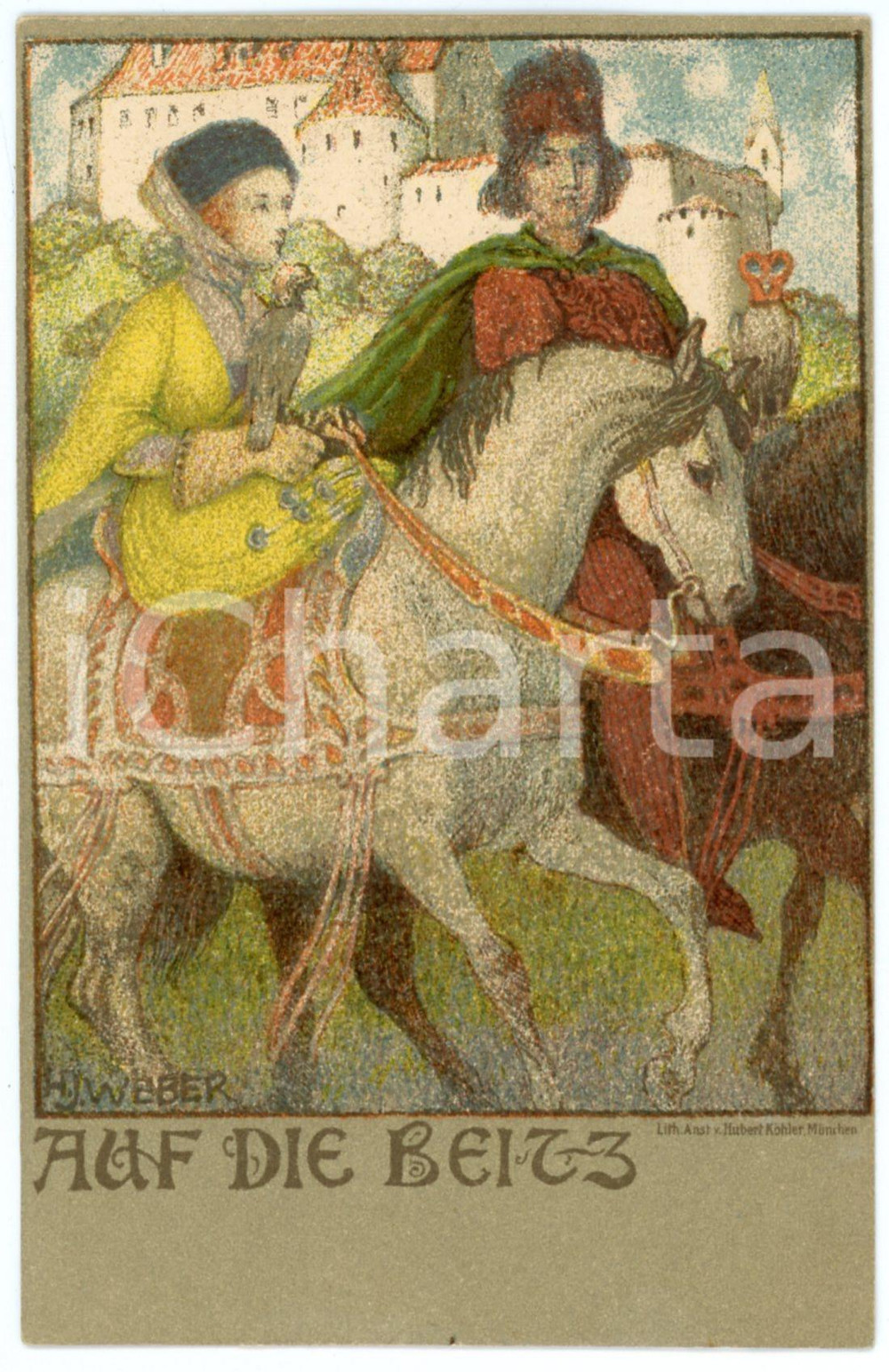 1903 Artist H. J WEBER Auf die beitz - Falconers ILLUSTRATED Postcard FP NV  Cartolina postale d'epoca, non viaggiata. GOOD/buono  Formato: FP originale e autentica 1