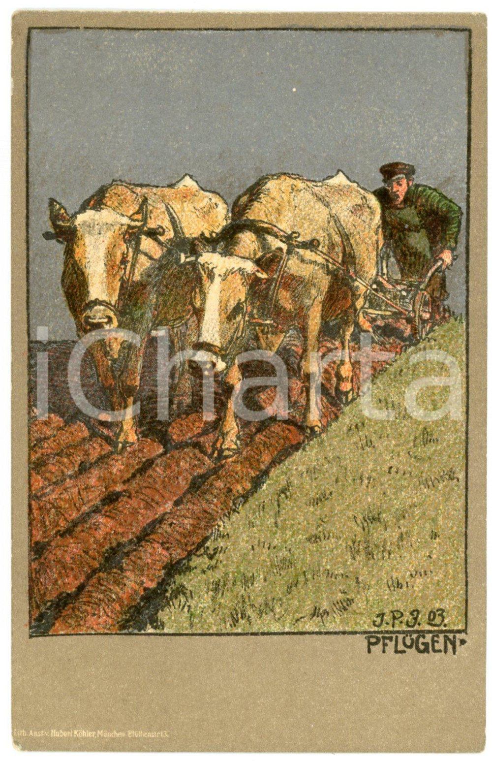 1903 DEUTSCHLAND Pflungen - Artist J.P.F. - ILLUSTRATED Postcard FP NV  Cartolina postale d'epoca, NON viaggiata. POOR/danneggiato Macchie, residui di incollatura e abrasione all'angolo inferiore sinistro del verso Formato: FP originale e autentica 1