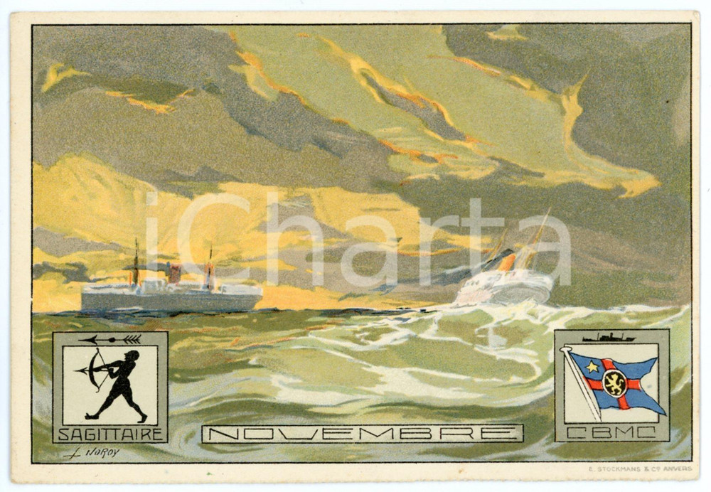 1910 COMPAGNIE BELGE MARITIME du CONGO - Novembre/ Sagittaire *Postcard L. NOROY  Cartolina postale d'epoca, non viaggiata, opera dell'illustratore Louis Royon (che si firma "L. Noroy").CONDIZIONI: GFORMATO: FP    originale e autentica 1