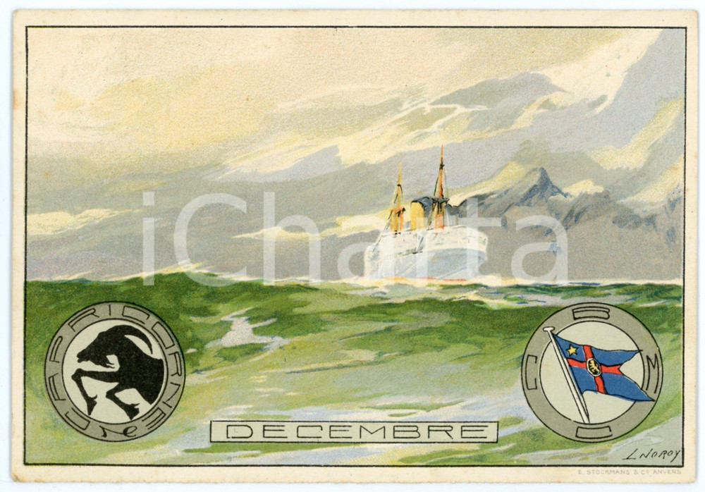 1910 COMPAGNIE BELGE MARITIME du CONGO - Décembre/ Capricorne *Postcard L. NOROY  Cartolina postale d'epoca, non viaggiata, opera dell'illustratore Louis Royon (che si firma "L. Noroy").CONDIZIONI: GFORMATO: FP    originale e autentica 1