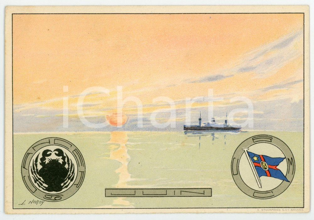 1910 ca COMPAGNIE BELGE MARITIME du CONGO - Juin / Cancer *Postcard L. NOROY  Cartolina postale d'epoca, non viaggiata, opera dell'illustratore Louis Royon (che si firma "L. Noroy").CONDIZIONI: GFORMATO: FP    originale e autentica 1