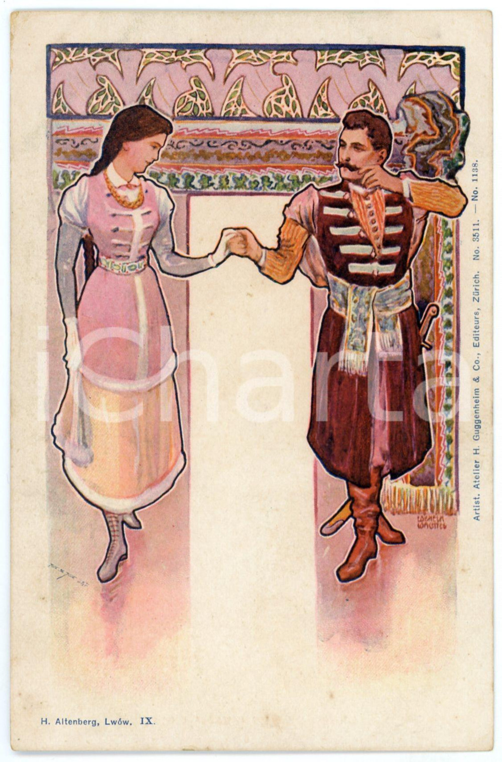 1900 ca LWOW / LEMBERG (RUSSIA) Wilhelm WACHTEL - Couple - Ethnic postcard  Cartolina postale d'epoca, non viaggiata.CONDIZIONI: G (minima smussatura angolare)FORMATO: FP    originale e autentica 1