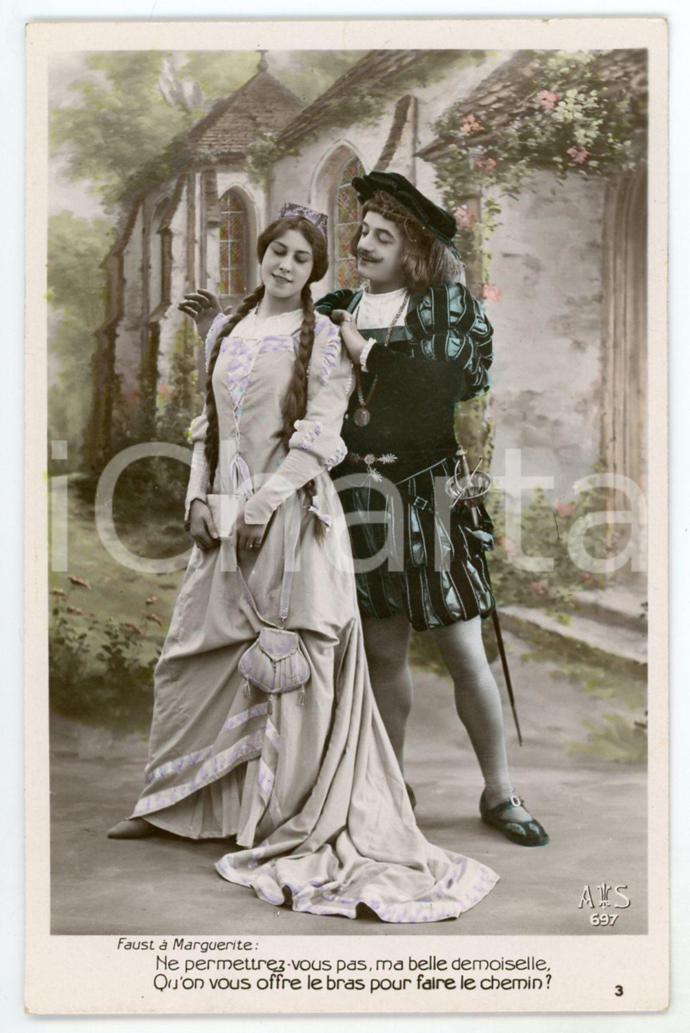 1909 OPERA "Faust" - Faust a Marguerite: "On vous offre le bras" Postcard Cartolina postale d'epoca, viaggiata. POOR/danneggiato piegature marginali Formato: 9x14 cm originale e autentica 1