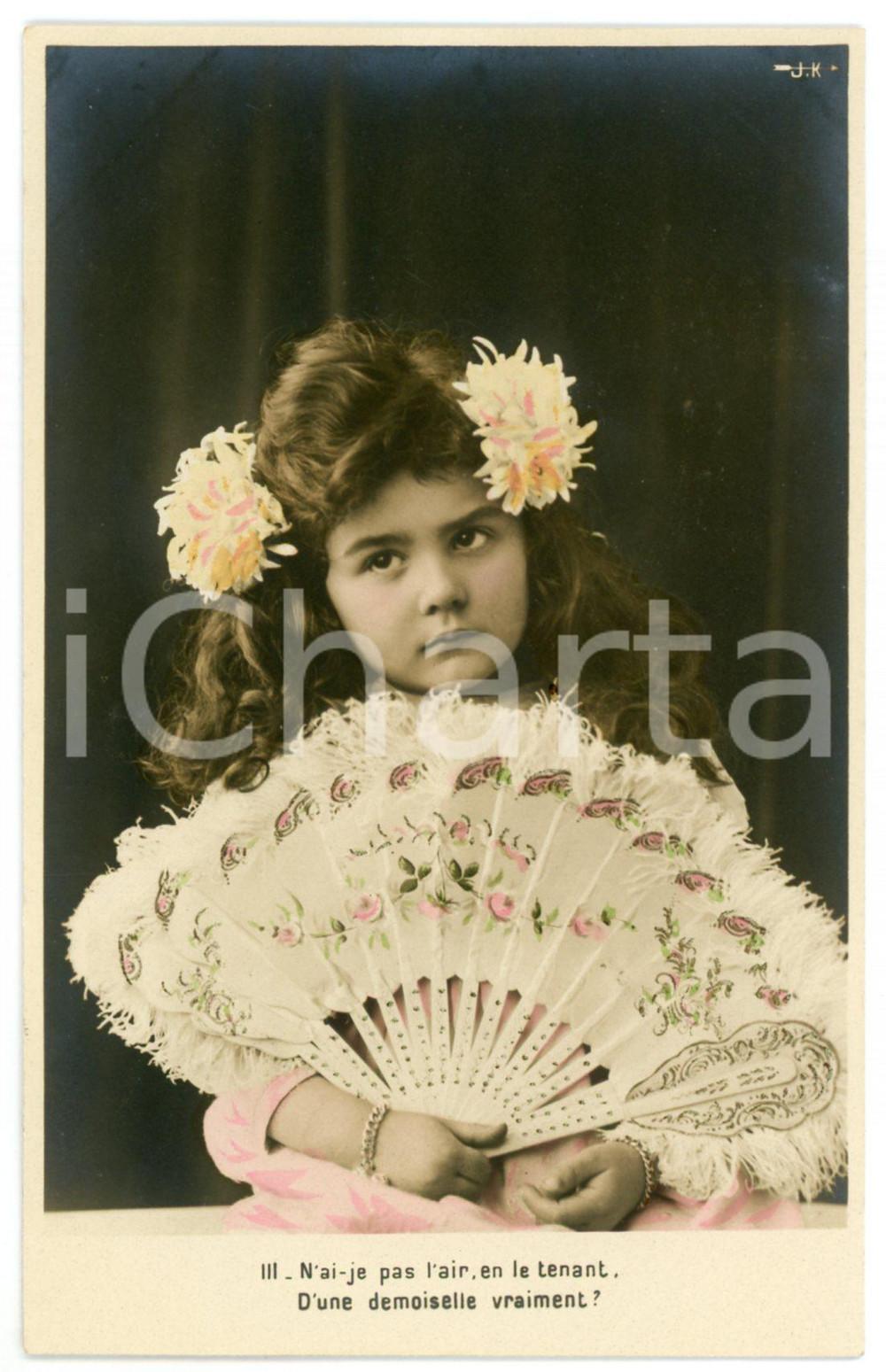 1900 ca FRANCE ENFANTS - L'éventail -  L'air d'une demoiselle *Postcard  Cartolina postale d'epoca, non viaggiata, n&deg; 3 di una serie in sequenza. GOOD/buono  Formato: 9x14 cm originale e autentica 1