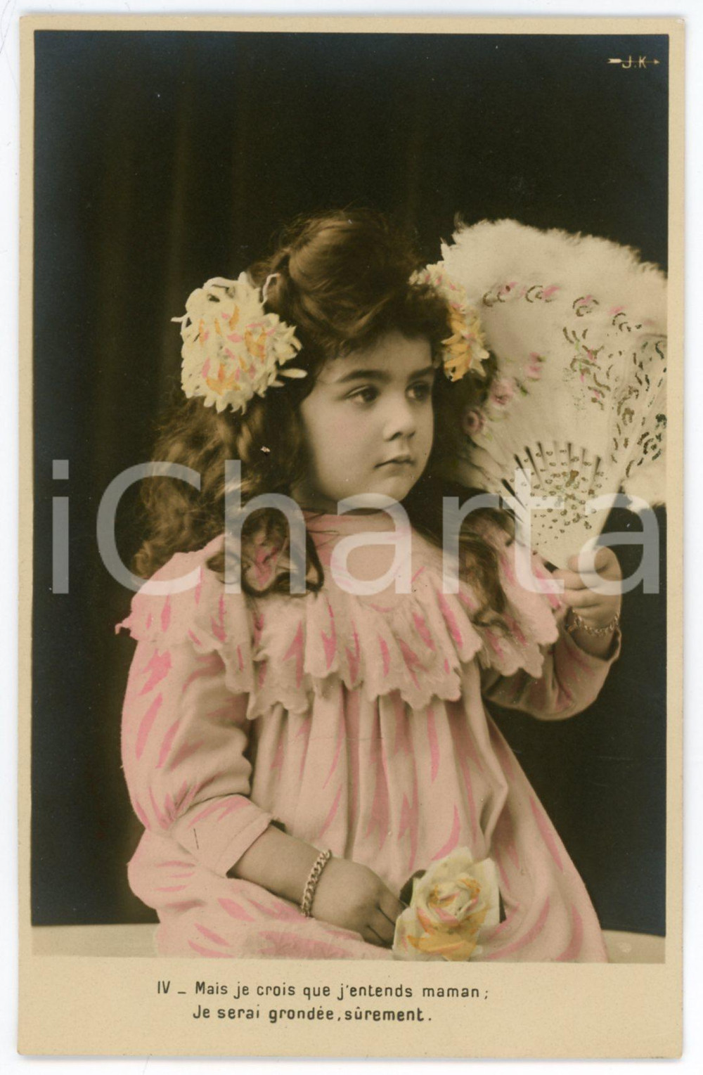 1900 ca FRANCE ENFANTS - L'Ã©ventail -  Je serai grondÃ©e  *Postcard  Cartolina postale d'epoca, non viaggiata, n&deg; 4 di una serie in sequenza. GOOD/buono  Formato: 9x14 cm originale e autentica 1