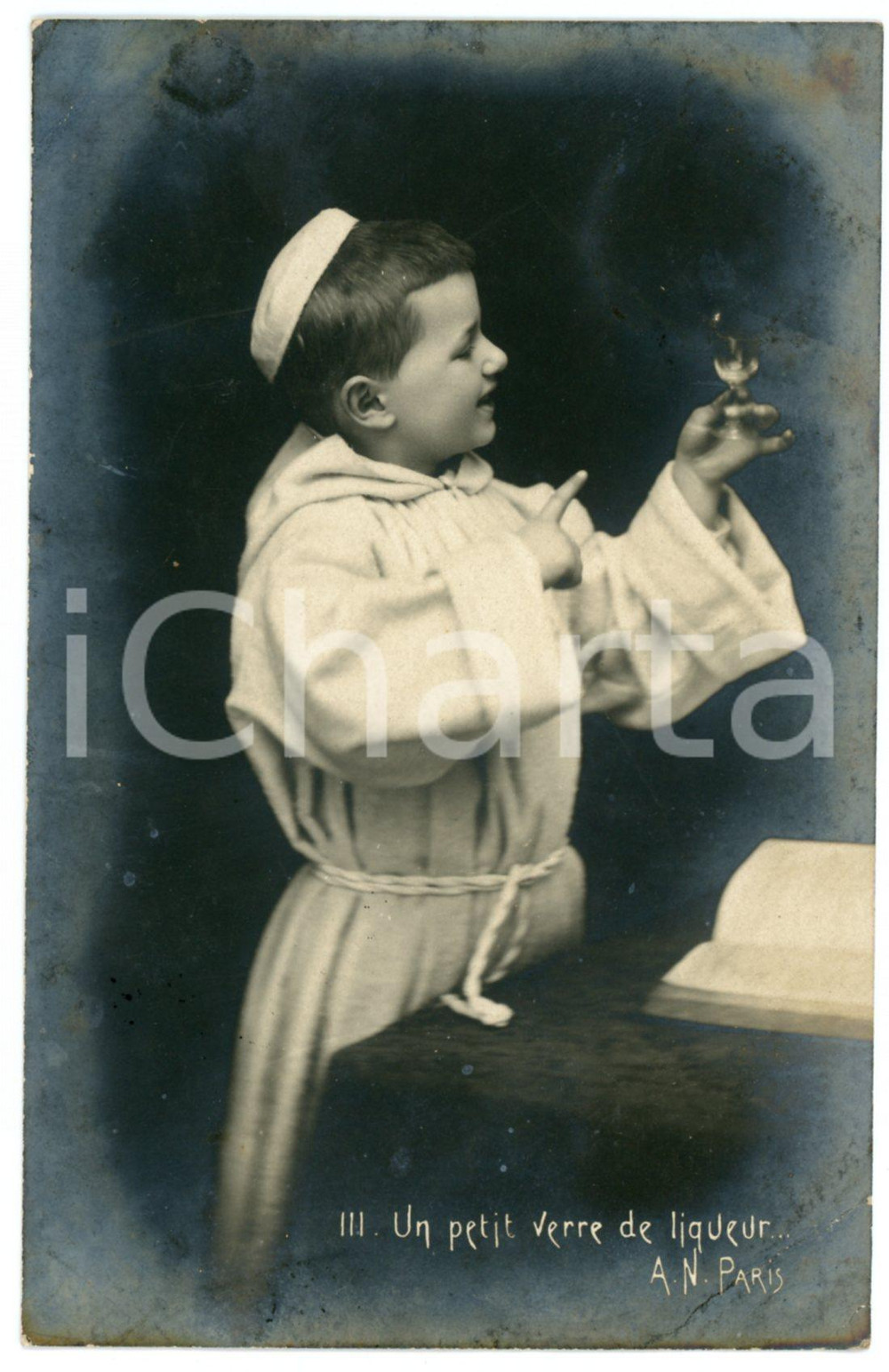 1902 CHILDREN - Un petit verre de liqueur - Friar child - Vintage postcard n°3  Cartolina postale d'epoca, viaggiata.CONDIZIONI: POOR (piegature angolari)FORMATO: FP    originale e autentica 1