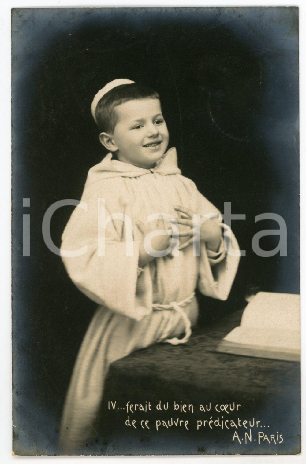 1902 CHILDREN - Ferait du bien au coeur - Friar child - Vintage postcard n°4  Cartolina postale d'epoca, viaggiata.CONDIZIONI: F (piegatura all'angolo inferiore sinistro)FORMATO: FP    originale e autentica 1
