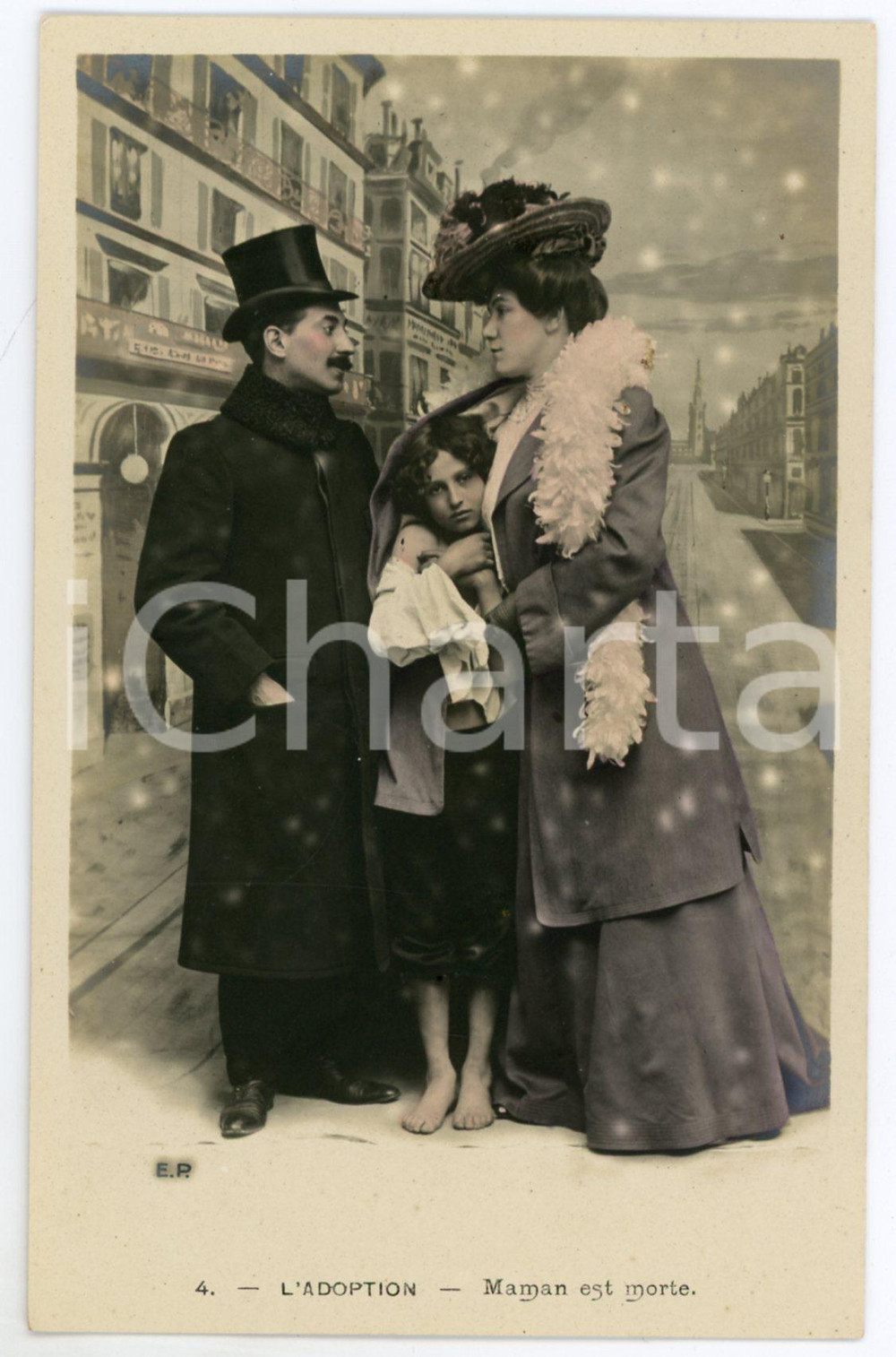 1905 ca FRANCE L' ADOPTION - Maman est morte - Vintage postcard n°4  Cartolina postale d'epoca, non viaggiata.CONDIZIONI: GFORMATO: FP    originale e autentica 1