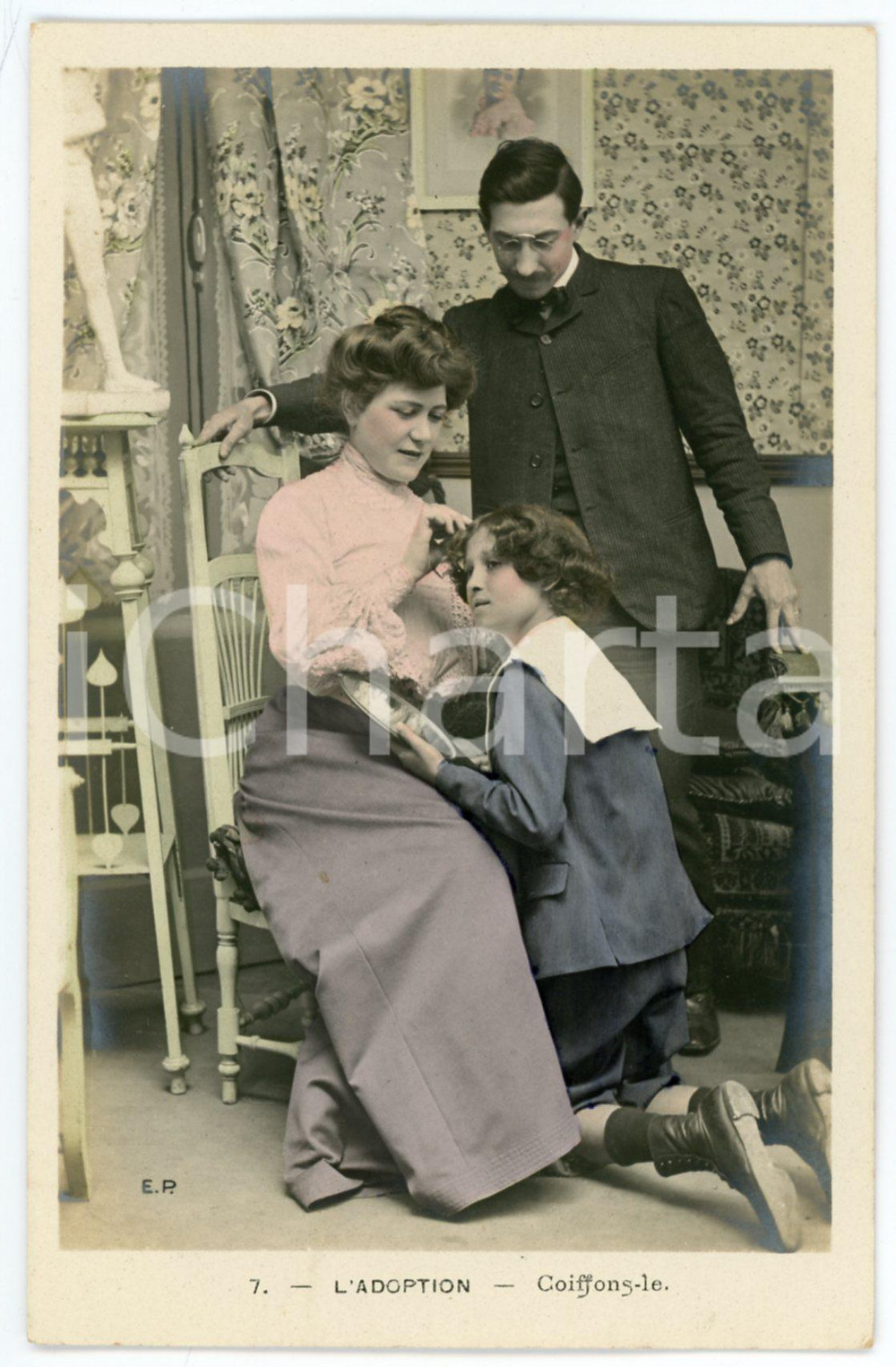 1905 ca FRANCE L' ADOPTION - Coiffons-le - Vintage postcard n°7  Cartolina postale d'epoca, non viaggiata.CONDIZIONI: GFORMATO: FP    originale e autentica 1