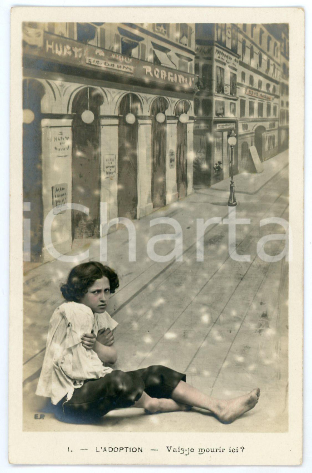 1905 ca FRANCE L' ADOPTION - Vais-je mourir ici? - Vintage postcard n° 1  Cartolina postale d'epoca, non viaggiata.CONDIZIONI: GFORMATO: FP    originale e autentica 1