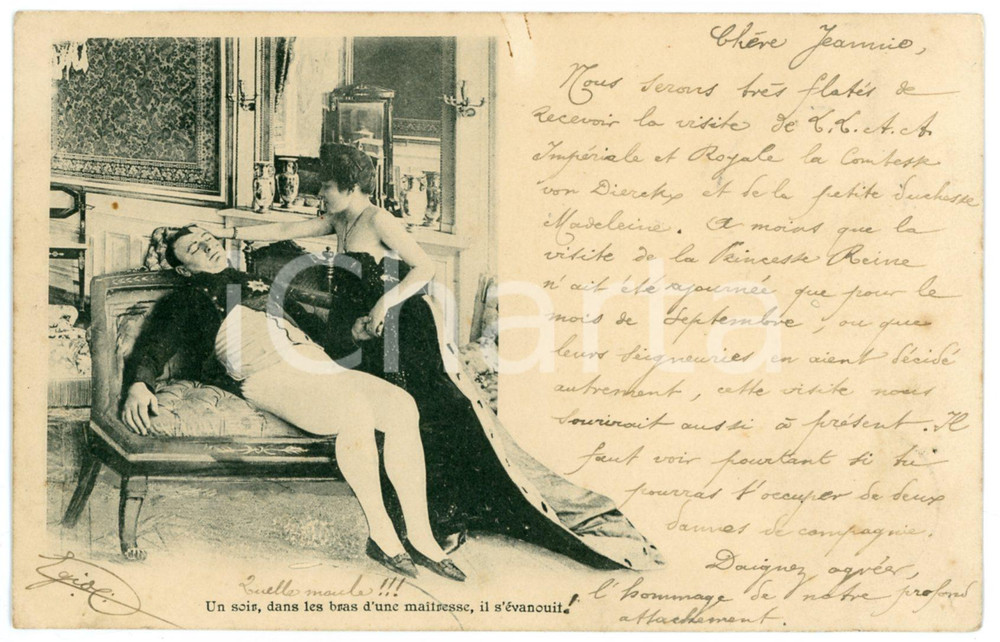 1902 FRANCE HUMOUR Napoléon et les femmes - Dans les bras d'une maîtresse  Cartolina postale d'epoca, viaggiata. GOOD/buono  Formato: 14x9 cm originale e autentica 1