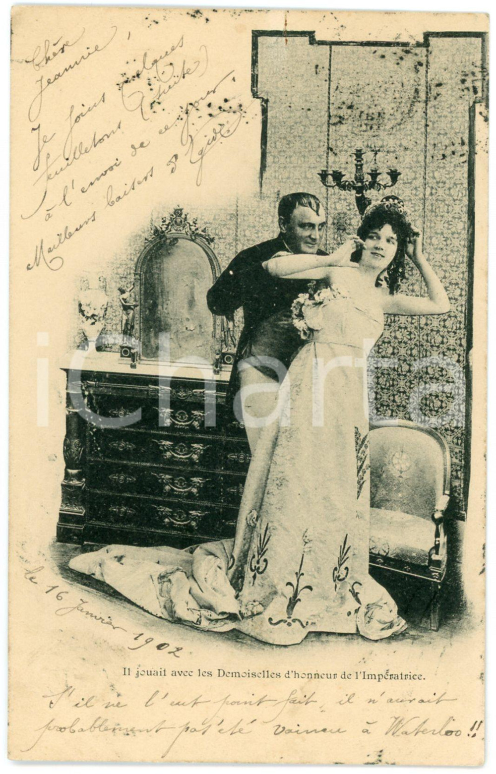 1902 FRANCE HUMOUR Napoléon et les femmes - Demoiselle d'honneur *Carte postale  Cartolina postale d'epoca, viaggiata. GOOD/buono  Formato: 9x14 cm originale e autentica 1