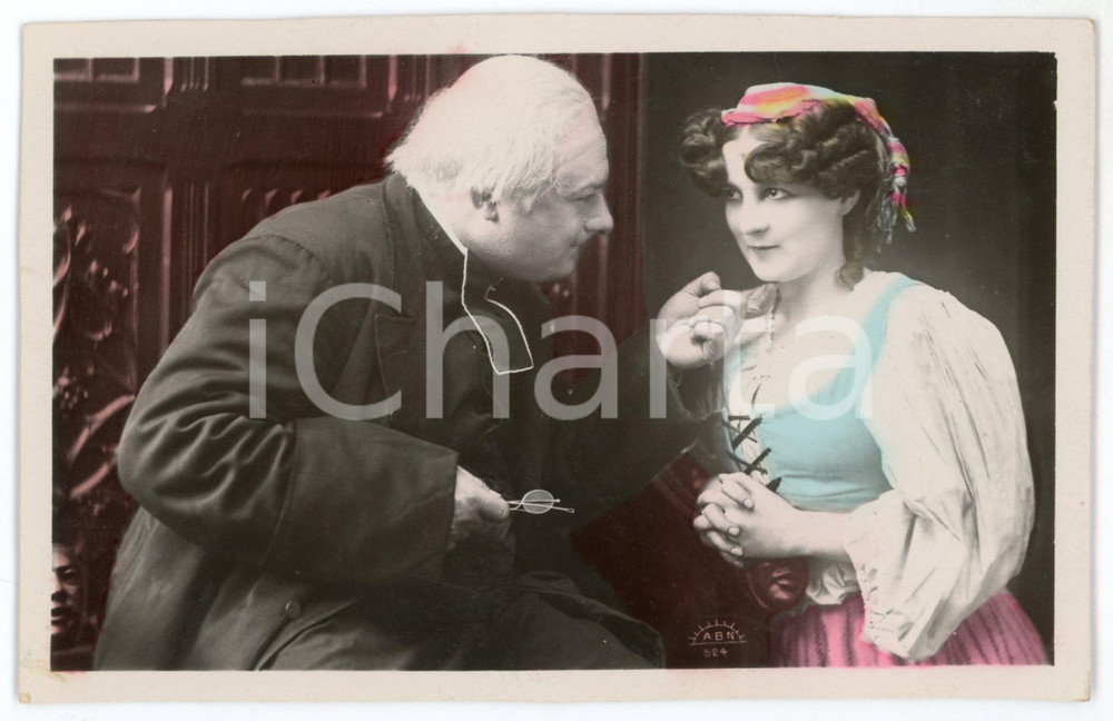 1910 ca ESPAÑA Confessione giovane donna e sacerdote (3) - Postcard Cartolina postale d'epoca, non viaggiata. GOOD/buono  Formato: 14x9 cm originale e autentica 1