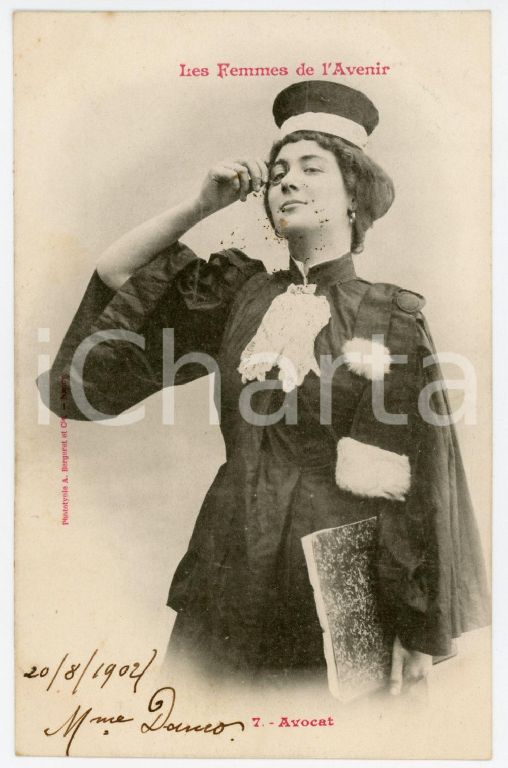 1902 FRANCE HUMOUR Les femmes de l'avenir - Avocat - Postcard n° 7  Cartolina postale d'epoca, viaggiata.Si tratta di una serie che immaginava le donne del futuro nei mestieri che, all'epoca, erano riservati agli uomini.EDITORE: A. Bergeret - Nancy GOOD/buono  Formato: 9x14 cm originale e autentica 1