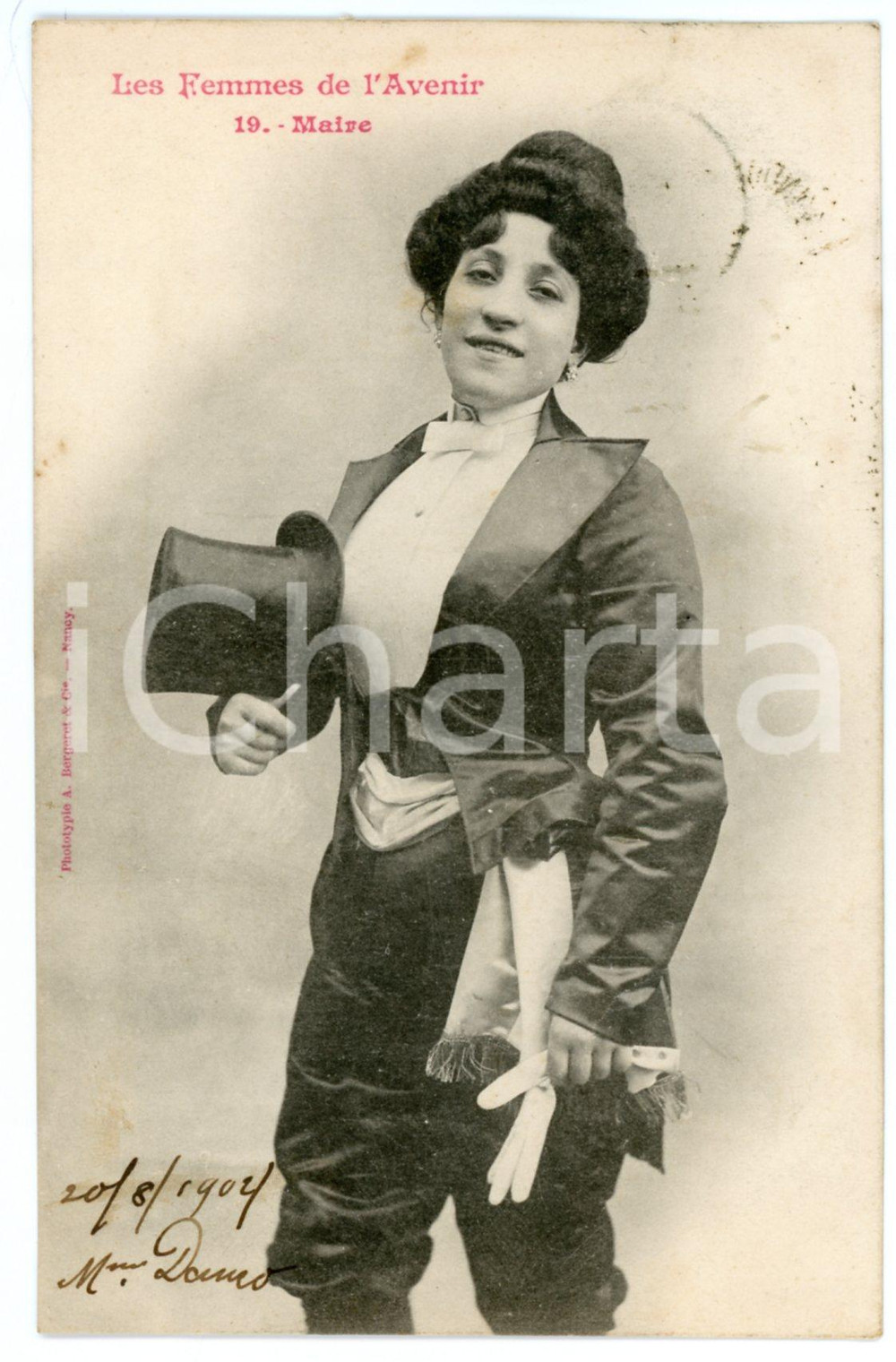 1902 FRANCE HUMOUR Les femmes de l'avenir - Maire - Postcard n° 19  Cartolina postale d'epoca, viaggiata.Si tratta di una serie che immaginava le donne del futuro nei mestieri che, all'epoca, erano riservati agli uomini.EDITORE: A. Bergeret - Nancy GOOD/buono  Formato: 9x14 cm originale e autentica 1
