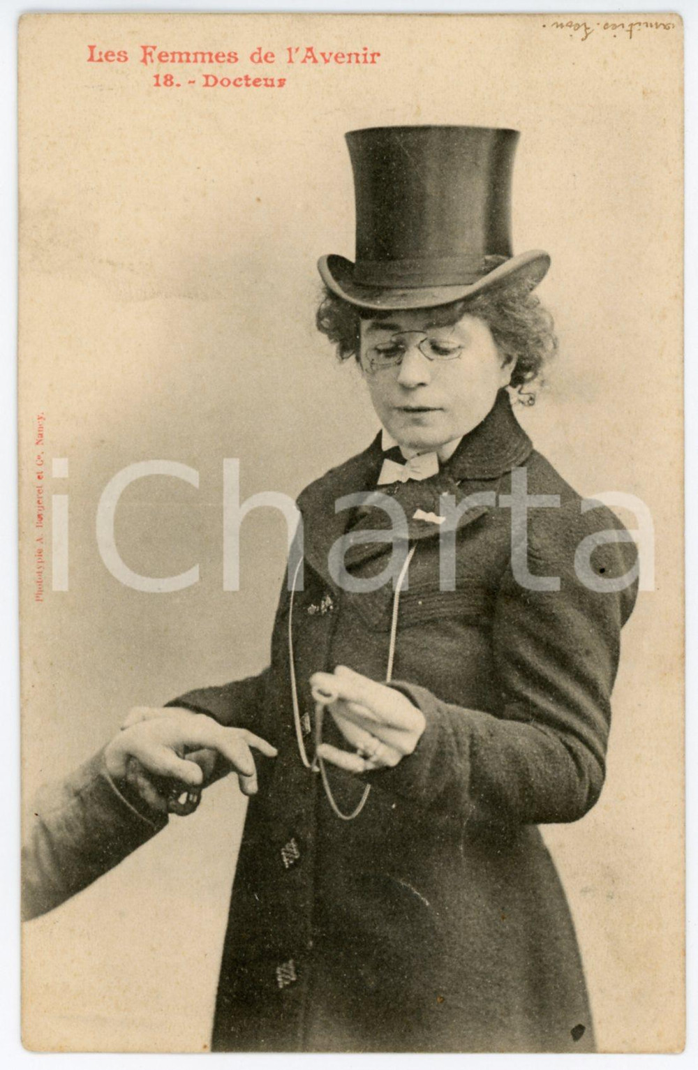 1903 FRANCE HUMOUR Les femmes de l'avenir - Docteur - Postcard n° 18  Cartolina postale d'epoca, viaggiata.Si tratta di una serie che immaginava le donne del futuro nei mestieri che, all'epoca, erano riservati agli uomini.EDITORE: A. Bergeret - Nancy GOOD/buono  Formato: 9x14 cm originale e autentica 1