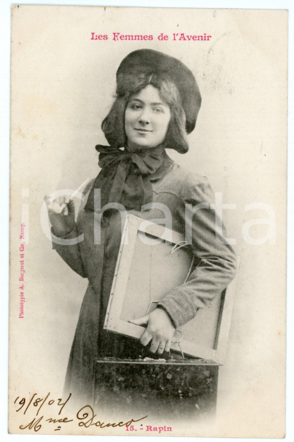 1902 FRANCE HUMOUR Les femmes de l'avenir - Rapin - Postcard n° 15  Cartolina postale d'epoca, viaggiata.Si tratta di una serie che immaginava le donne del futuro nei mestieri che, all'epoca, erano riservati agli uomini.EDITORE: A. Bergeret - Nancy GOOD/buono  Formato: 9x14 cm originale e autentica 1