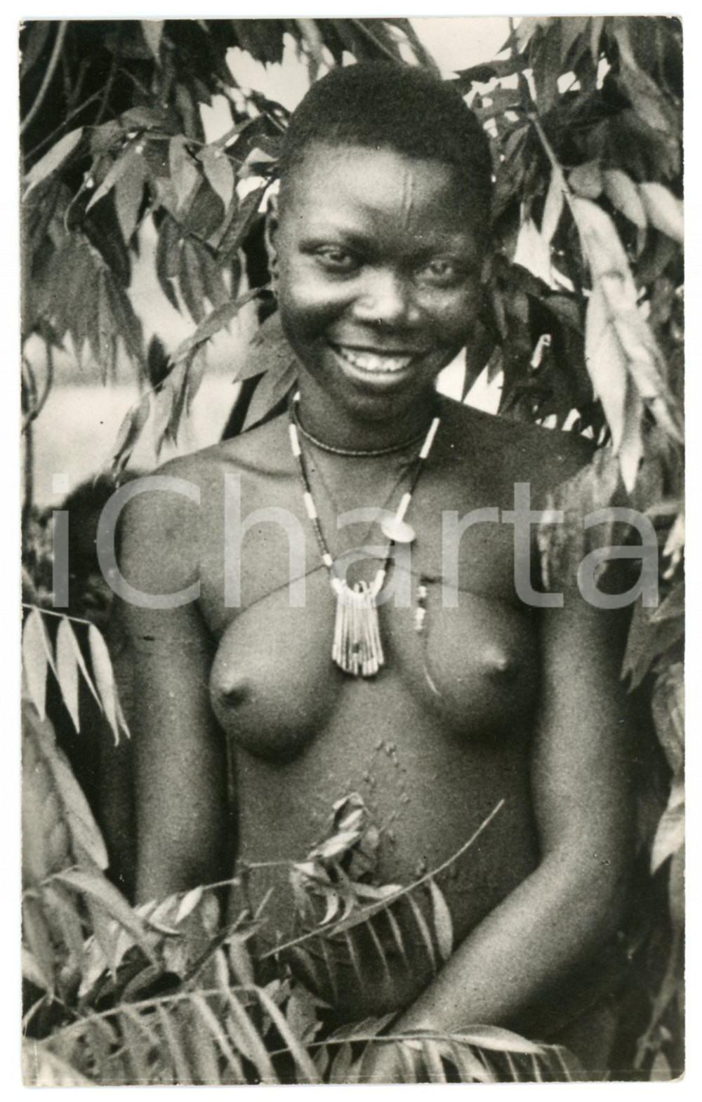 1955 ca UBANGI (CONGO BELGE) Jeune fille indigène - RPPC Postcard ETHNIC NUDE Fotografia seriale d'epoca, in formato cartolina postale, scritta ma non viaggiata.CONDIZIONI: GFORMATO: 9x14 cm    originale e autentica 1